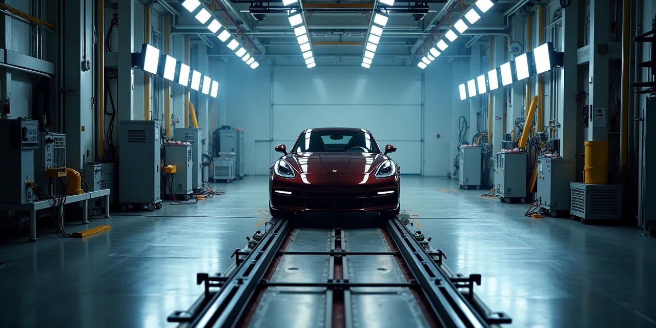 A crash test facility with a test sled mounted on guide rails