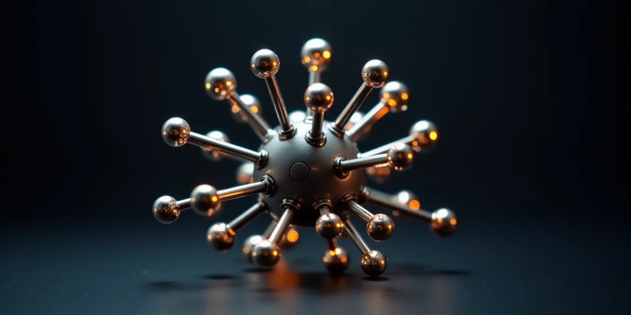 A physical molecular model constructed from precision metal rods and spherical nodes of varying sizes representing entity importance, connecting rods at different angles showing distinct relationship types